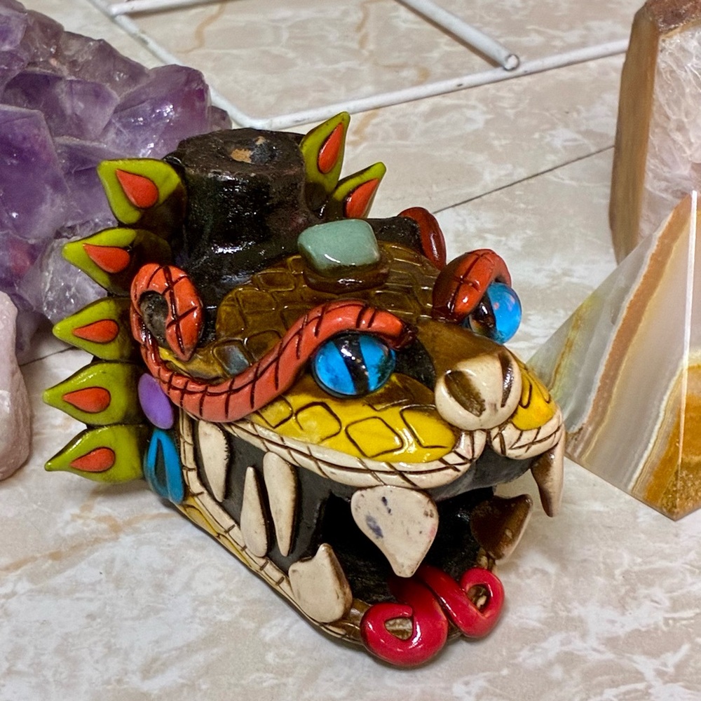 Aztec Feathered Serpent Quetzalcoatl Whistle- Teotihuacan Decorated